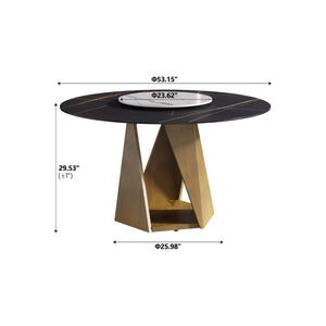 English Elm 53 Inch Round Sintered Stone Dining Table with Bronze Pedestal Base and Lazy Susan W1535S00709