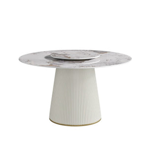 English Elm 53.15 Sintered Stone Round Dining Table Seats 6 with Built-In Turntable Pedestal Base W1535S00713