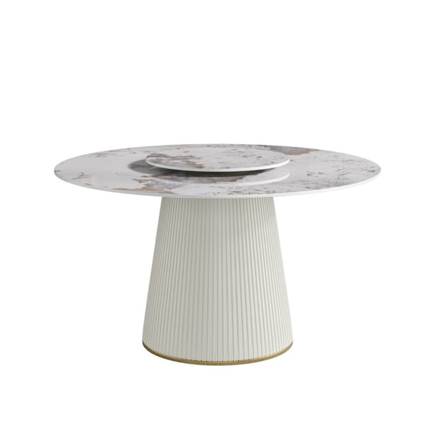 English Elm 53.15 Sintered Stone Round Dining Table Seats 6 with Built-In Turntable Pedestal Base W1535S00713