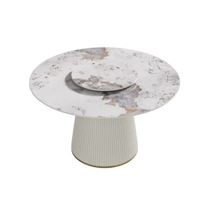 English Elm 53.15 Sintered Stone Round Dining Table Seats 6 with Built-In Turntable Pedestal Base W1535S00713