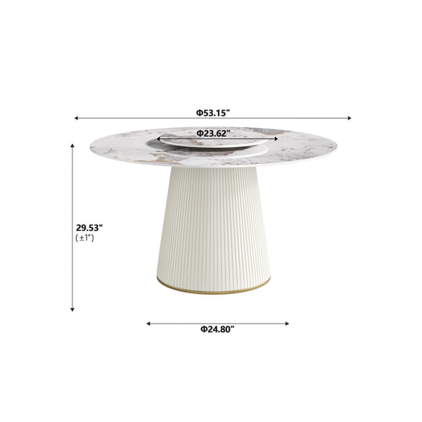 English Elm 53" Round Sintered Stone Dining Table Brass Base Lazy Susan Seats Six Modern W1535S00713