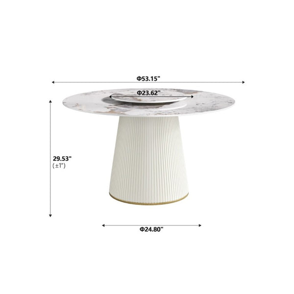 English Elm 53.15 Sintered Stone Round Dining Table Seats 6 with Built-In Turntable Pedestal Base W1535S00713