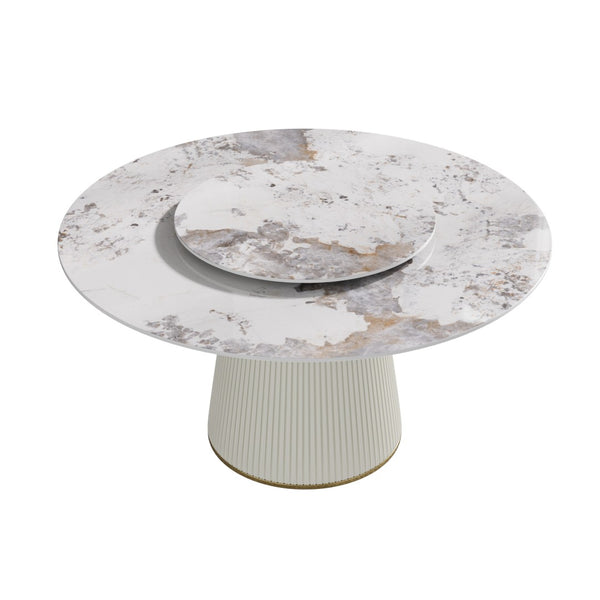 English Elm 59.05 Round Sintered Stone Dining Table Seats 8 with Built in Lazy Susan Turntable W1535S00714