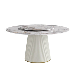 English Elm 59.05 Round Sintered Stone Dining Table Seats 8 with Built in Lazy Susan Turntable W1535S00714