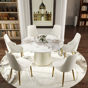 English Elm 53.15 Round Sintered Stone Dining Table Seats Six with Sculptural Pedestal Base W1535S00716