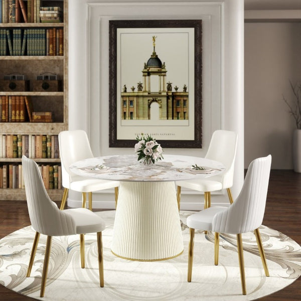 English Elm 53.15 Round Sintered Stone Dining Table Seats Six with Sculptural Pedestal Base W1535S00716