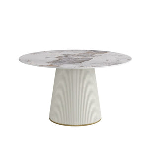 English Elm 53.15 Round Sintered Stone Dining Table Seats Six with Sculptural Pedestal Base W1535S00716