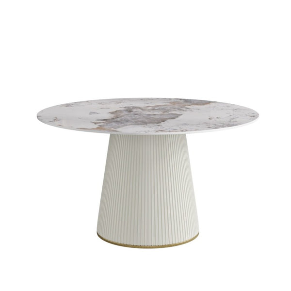 English Elm 53.15 Round Sintered Stone Dining Table Seats Six with Sculptural Pedestal Base W1535S00716