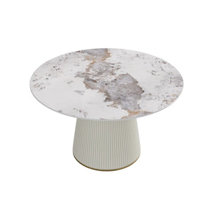 English Elm 53" Round Sintered Stone Dining Table Brass Base Lazy Susan Seats Six Modern W1535S00716
