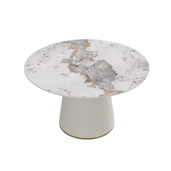 English Elm 53" Round Sintered Stone Dining Table Brass Base Lazy Susan Seats Six Modern W1535S00716