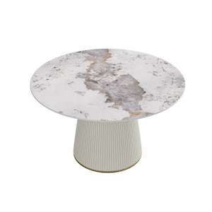 English Elm 53.15 Round Sintered Stone Dining Table Seats Six with Sculptural Pedestal Base W1535S00716