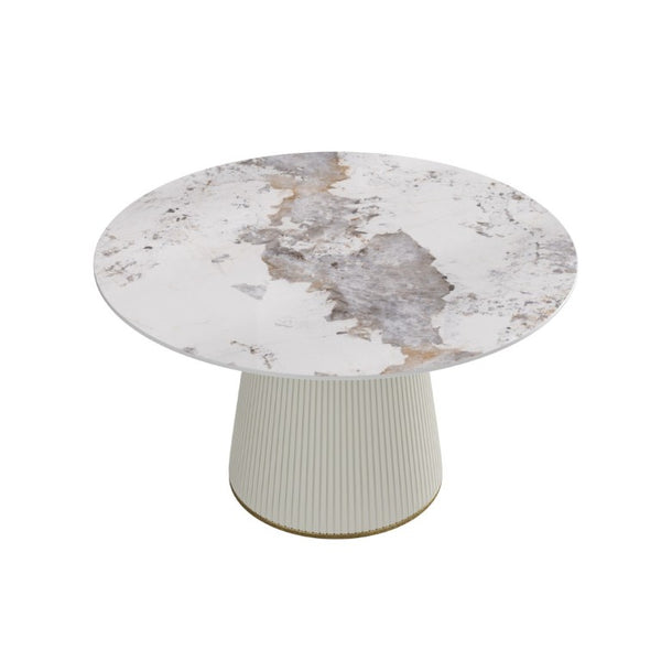 English Elm 53.15 Round Sintered Stone Dining Table Seats Six with Sculptural Pedestal Base W1535S00716