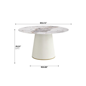 English Elm 53" Round Sintered Stone Dining Table Brass Base Lazy Susan Seats Six Modern W1535S00716