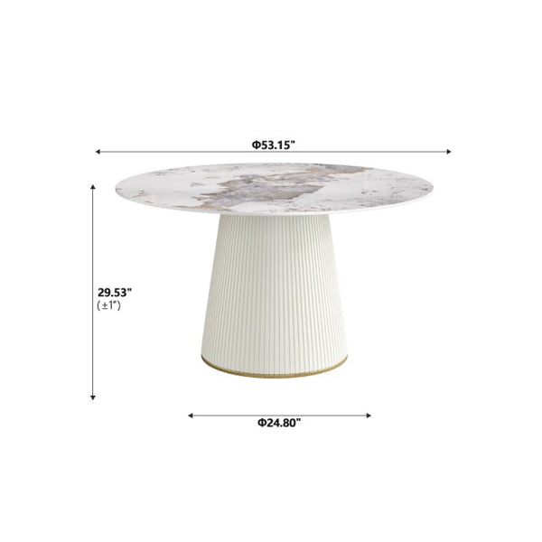 English Elm 53" Round Sintered Stone Dining Table Brass Base Lazy Susan Seats Six Modern W1535S00716