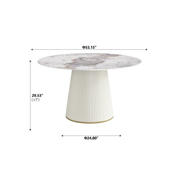 English Elm 53.15 Round Sintered Stone Dining Table Seats Six with Sculptural Pedestal Base W1535S00716