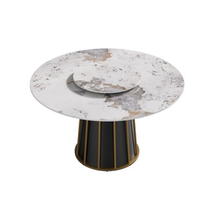 English Elm 53.15Modern Sintered Stone Round Dining Table with Lazy Susan Seats Six Iron Base W1535S00717