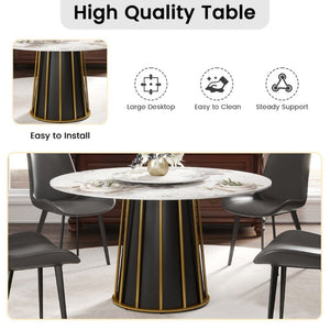 English Elm 53.15Modern Sintered Stone Round Dining Table with Lazy Susan Seats Six Iron Base W1535S00717