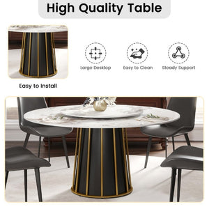 English Elm 59.05Modern Sintered Stone Round Dining Table with Lazy Susan Iron Pedestal Seats Eight W1535S00718