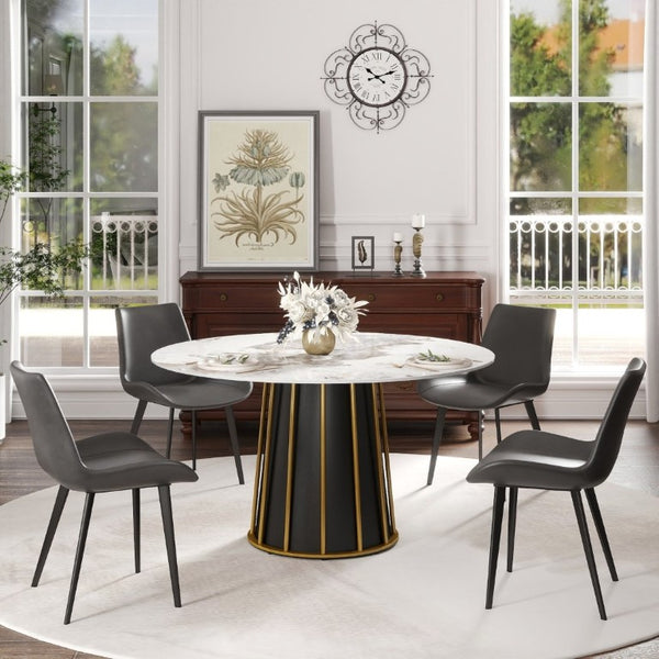 English Elm 53.15Modern Sintered Stone Round Dining Table Seats 6 with Sculptural Iron Pedestal Base W1535S00720