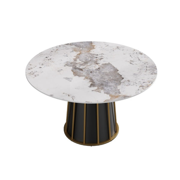 English Elm 53.15Modern Sintered Stone Round Dining Table Seats 6 with Sculptural Iron Pedestal Base W1535S00720