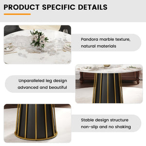 English Elm 53.15Modern Sintered Stone Round Dining Table Seats 6 with Sculptural Iron Pedestal Base W1535S00720