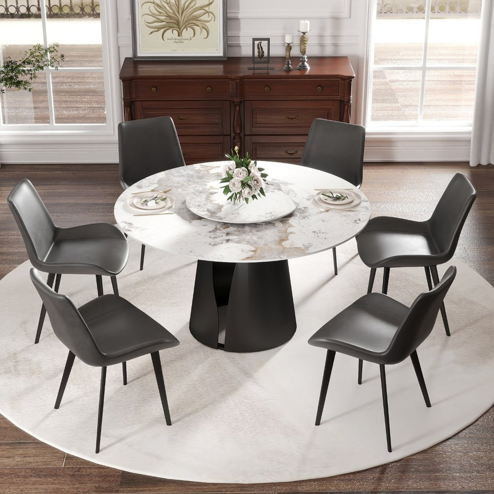 English Elm 53Modern Sintered Stone Round Dining Table with Lazy Susan Turntable Seats Six W1535S00721