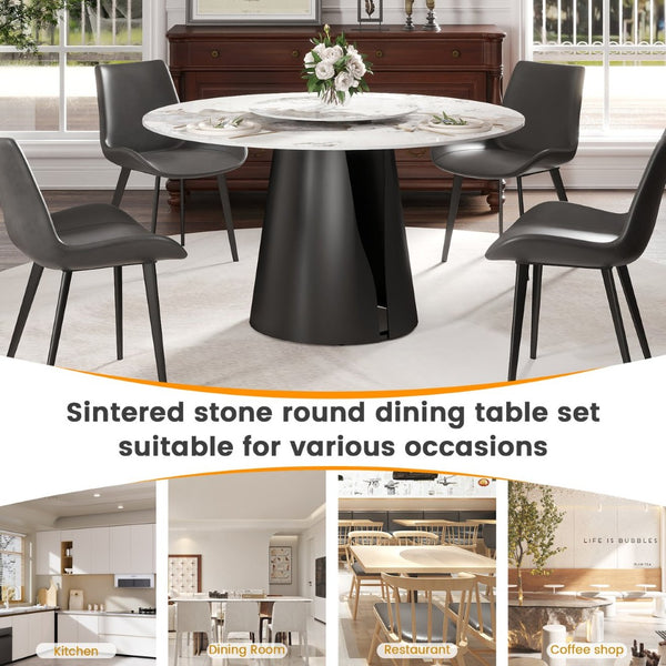 English Elm 53Modern Sintered Stone Round Dining Table with Lazy Susan Turntable Seats Six W1535S00721