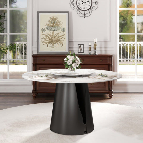 English Elm 53Modern Sintered Stone Round Dining Table with Lazy Susan Turntable Seats Six W1535S00721