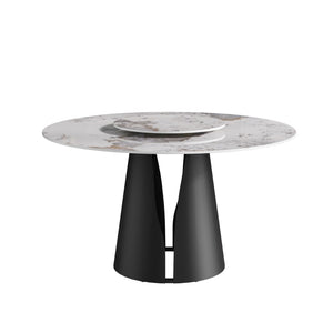 English Elm 53Modern Sintered Stone Round Dining Table with Lazy Susan Turntable Seats Six W1535S00721