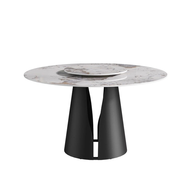 English Elm 53Modern Sintered Stone Round Dining Table with Lazy Susan Turntable Seats Six W1535S00721