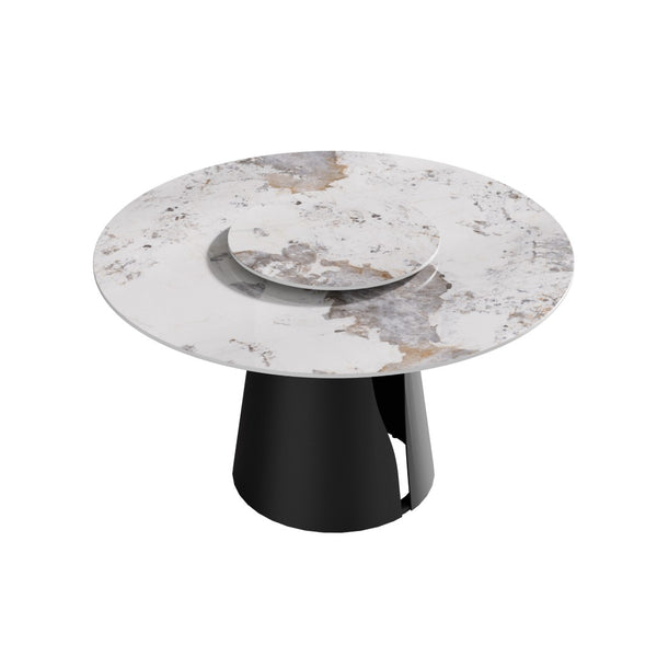 English Elm 53Modern Sintered Stone Round Dining Table with Lazy Susan Turntable Seats Six W1535S00721