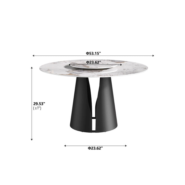 English Elm 53Modern Sintered Stone Round Dining Table with Lazy Susan Turntable Seats Six W1535S00721