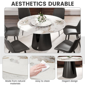 English Elm 53Modern Sintered Stone Round Dining Table with Lazy Susan Turntable Seats Six W1535S00721