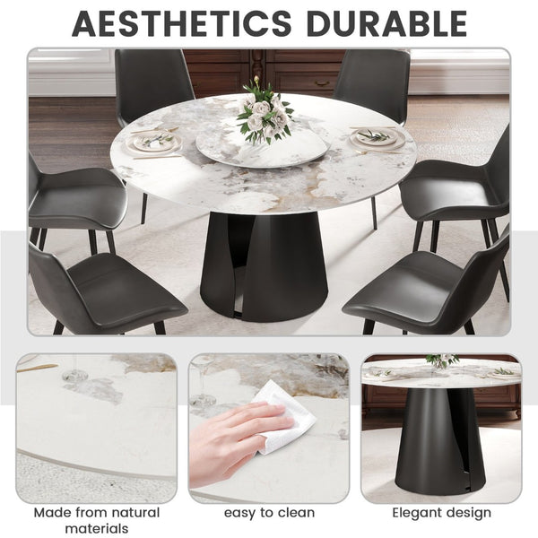 English Elm 53Modern Sintered Stone Round Dining Table with Lazy Susan Turntable Seats Six W1535S00721
