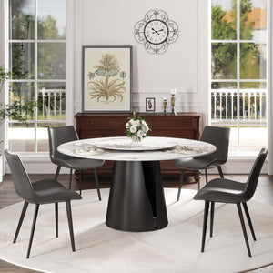 English Elm 59.05Modern Sintered Stone Round Dining Table with Lazy Susan Seats 8 Carbon Steel Base W1535S00722