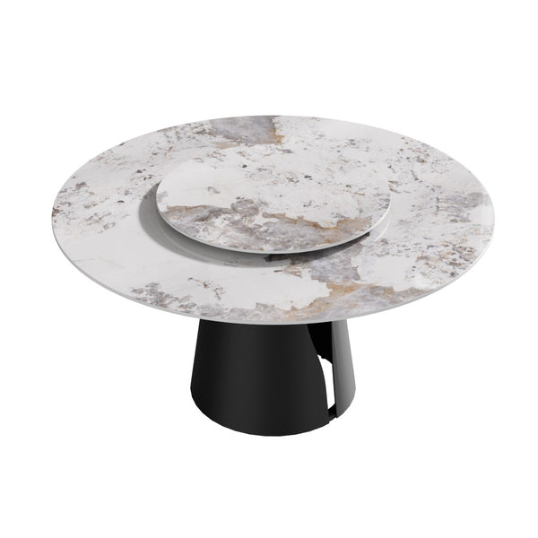 English Elm 59.05Modern Sintered Stone Round Dining Table with Lazy Susan Seats 8 Carbon Steel Base W1535S00722