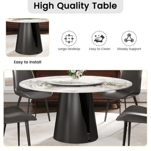 English Elm 59.05Modern Sintered Stone Round Dining Table with Lazy Susan Seats 8 Carbon Steel Base W1535S00722
