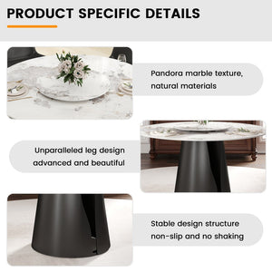English Elm 59.05Modern Sintered Stone Round Dining Table with Lazy Susan Seats 8 Carbon Steel Base W1535S00722