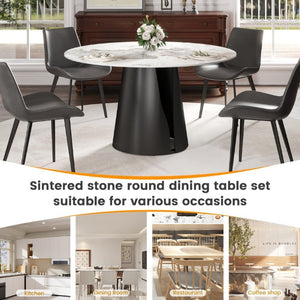 English Elm 53.15Modern Sintered Stone Round Dining Table with Lazy Susan Seats Six People W1535S00723