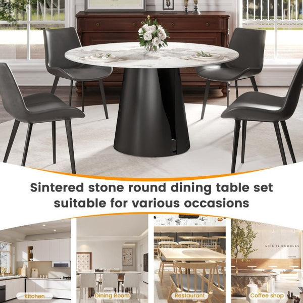 English Elm 53.15Modern Sintered Stone Round Dining Table with Lazy Susan Seats Six People W1535S00723