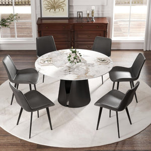 English Elm 53.15Modern Sintered Stone Round Dining Table with Lazy Susan Seats Six People W1535S00723