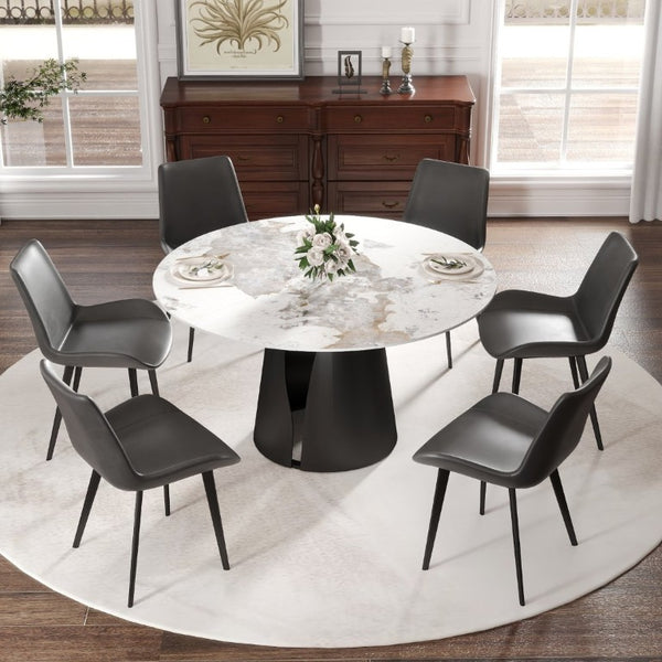 English Elm 53.15Modern Sintered Stone Round Dining Table with Lazy Susan Seats Six People W1535S00723