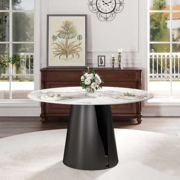 English Elm 53.15Modern Sintered Stone Round Dining Table with Lazy Susan Seats Six People W1535S00723