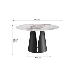 English Elm 53.15Modern Sintered Stone Round Dining Table with Lazy Susan Seats Six People W1535S00723