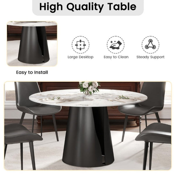 English Elm 53.15Modern Sintered Stone Round Dining Table with Lazy Susan Seats Six People W1535S00723