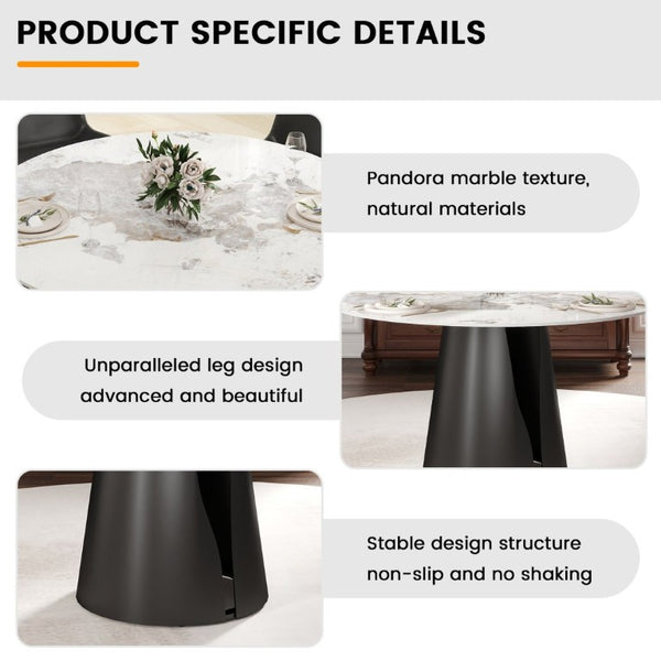 English Elm 53.15Modern Sintered Stone Round Dining Table with Lazy Susan Seats Six People W1535S00723