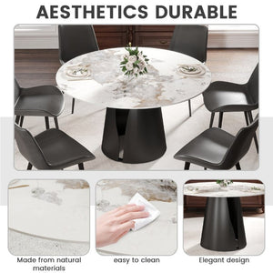 English Elm 53.15Modern Sintered Stone Round Dining Table with Lazy Susan Seats Six People W1535S00723