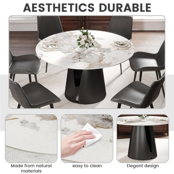 English Elm 53.15Modern Sintered Stone Round Dining Table with Lazy Susan Seats Six People W1535S00723