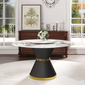 English Elm 53Modern Sintered Stone Round Dining Table with Turntable Carbon Steel Base Seats Six W1535S00724