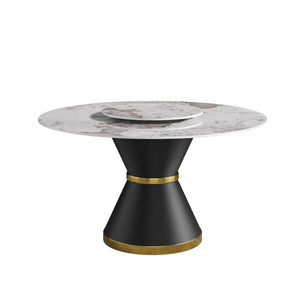 English Elm 53Modern Sintered Stone Round Dining Table with Turntable Carbon Steel Base Seats Six W1535S00724
